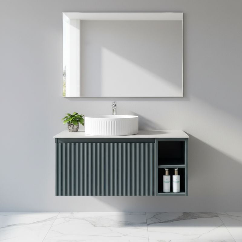 Tailored Flauto Wall Hung Vanity Unit With Side Storage & Sintered Stone Top 800 mm