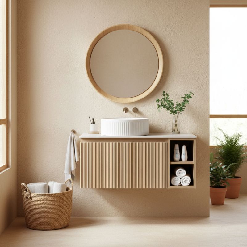 Tailored Flauto Wall Hung Vanity Unit With Side Storage & Sintered Stone Top 800 mm
