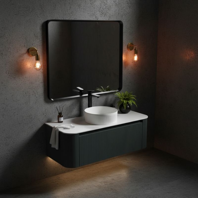 Tailored Flauto Oak Wall Hung Curved Corner Vanity Unit With Counter Top Basin 870mm
