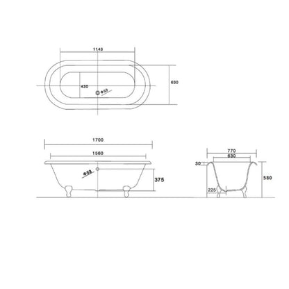 Arroll Moulin Cast Iron Roll Top Freestanding Bath with Chrome Feet | 2 Colours, 2 Sizes