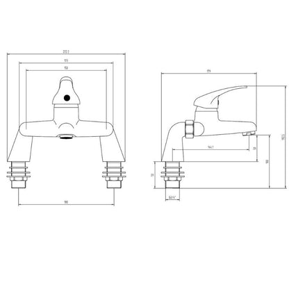 Tailored Bathrooms Plumb Essential Bath Filler Tap In Chrome, 0.5 Bar Technical Drawing