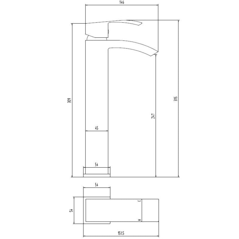 Tailored Bathrooms Brecon Freestanding Basin Mixer In Chrome, 0.2 Bar Technical Drawing