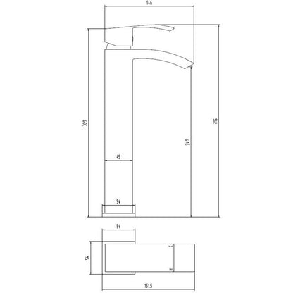 Tailored Bathrooms Brecon Freestanding Basin Mixer In Chrome, 0.2 Bar Technical Drawing