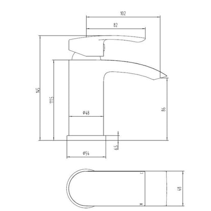 Tailored Bathrooms Holyhead Mono Mixer Tap with Click Clack Waste Technical Drawing