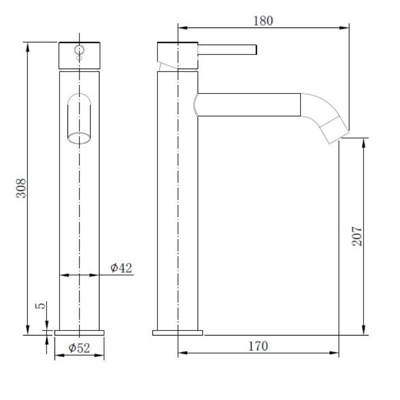 TB Redondo Tall Basin Mixer Tap ECO Cold Start | 4 Colours, 1 Size Technical Drawing