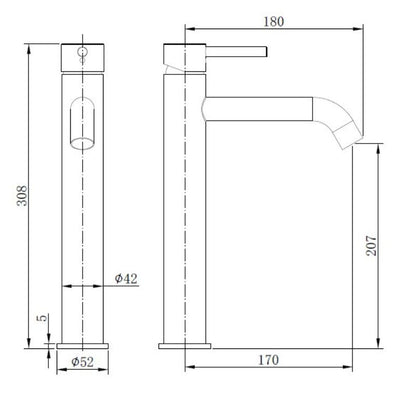 TB Redondo Tall Basin Mixer Tap ECO Cold Start | 4 Colours, 1 Size Technical Drawing