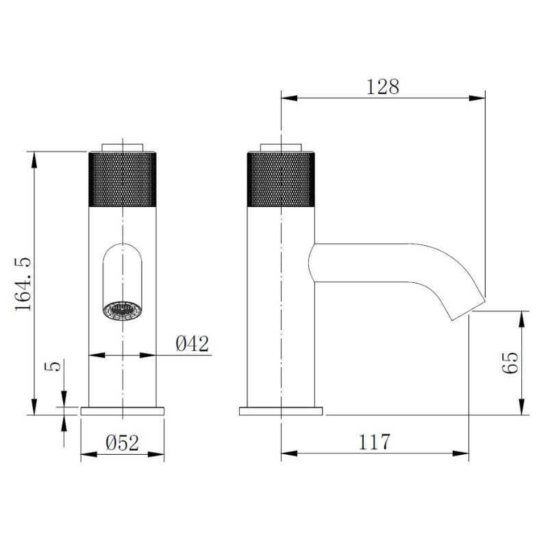 TB Redondo Push Button Basin Mixer Tap Knurled, 0.3–5 Bar Technical Drawings