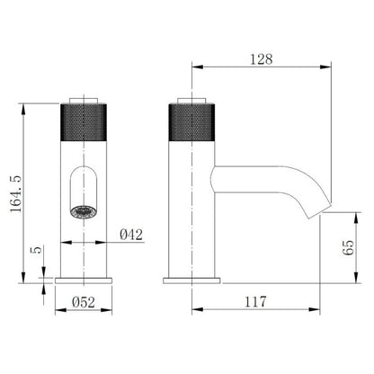 TB Redondo Push Button Basin Mixer Tap Knurled, 0.3–5 Bar Technical Drawings