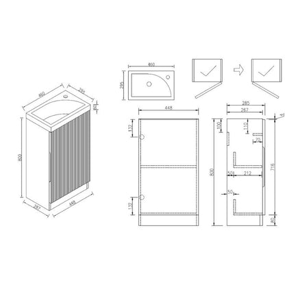 Tailored Bathrooms Flauto Mini 450mm F/S Cloakroom Vanity & Basin Technical Drawing 