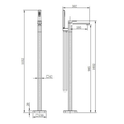 TB+ Quadrado Square Freestanding Bath Tap with Shower Mixer
