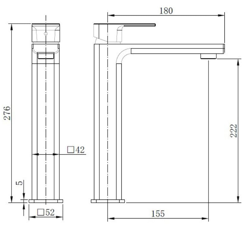 TB+ Quadrado Square Tall ECO Control/Cold Water Start Basin Mixer