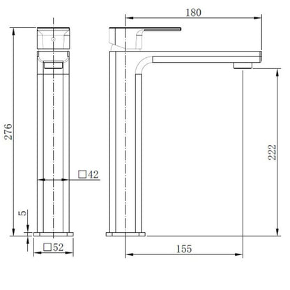 TB+ Quadrado Square Tall ECO Control/Cold Water Start Basin Mixer
