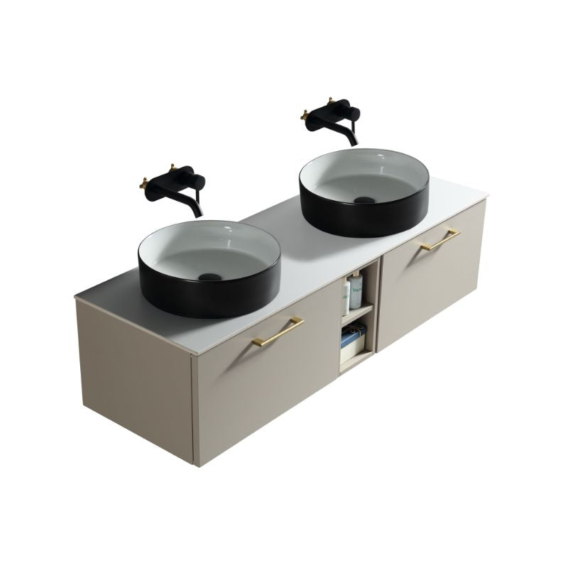 Tailored Bathrooms Piatta 1400mm Wall Hung Double Vanity w. Side Storage
