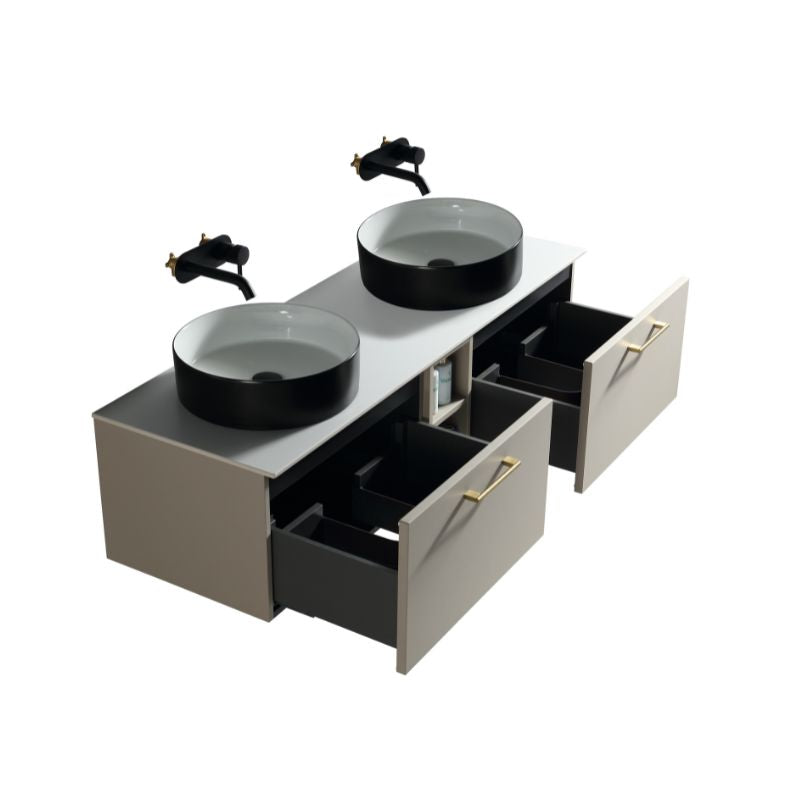 Tailored Bathrooms Piatta 1400mm Wall Hung Double Vanity w. Side Storage