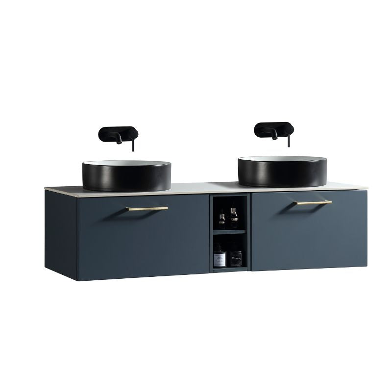 Tailored Bathrooms Piatta 1400mm Wall Hung Double Vanity w. Side Storage