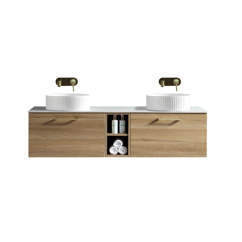 Tailored Bathrooms Piatta 1400mm Wall Hung Double Vanity w. Side Storage
