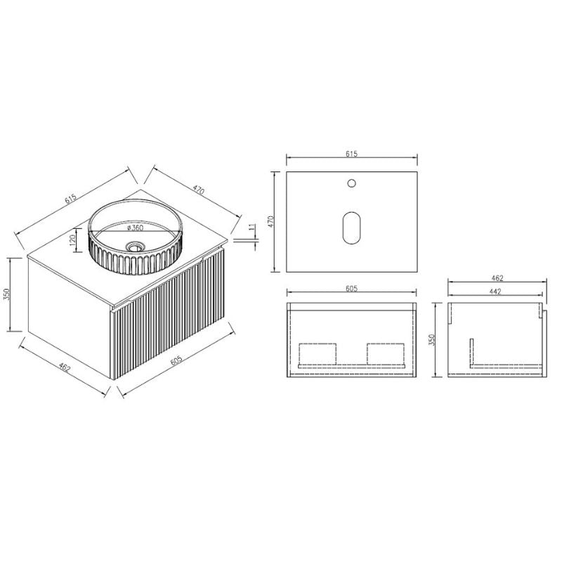 TB Piatta 600mm Wall Hung Vanity w. Sintered Stone Counter Top