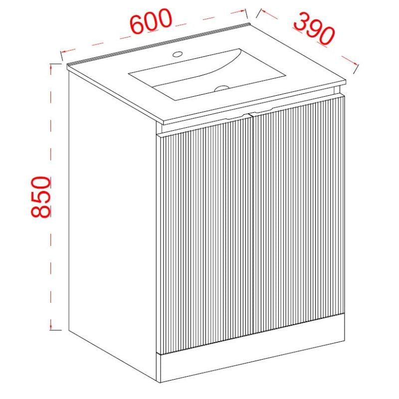 TB Plumb Essentials 600mm Fluted Double Door Floor Standing Vanity & Ceramic Basin (4376)