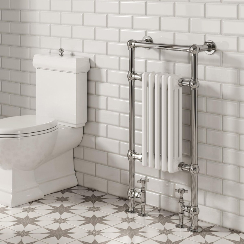 Reina Oxford Chrome & White Towel Radiator Rails 