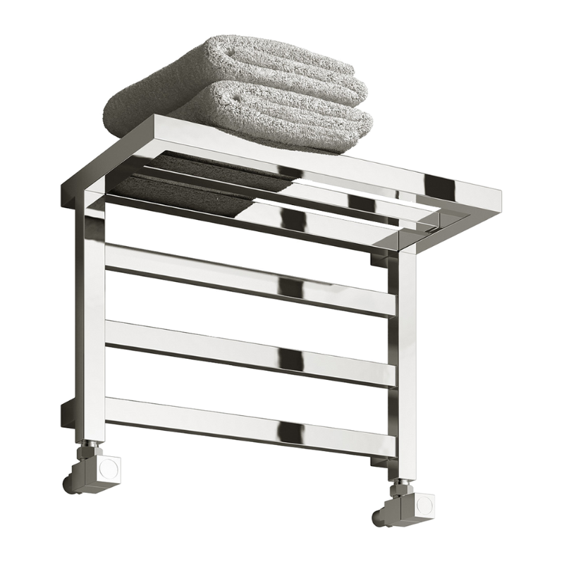 Reina Elvina Chrome Heated Towel Rail with Shelf