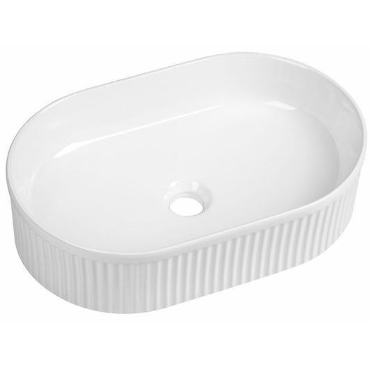 Tailored Flauto Fluted Oval Countertop Basin Gloss White