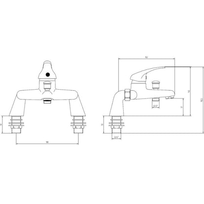Tailored Plumb Essential Bath Shower Mixer Tap with Handset & Hose In Chrome Technical Drawing