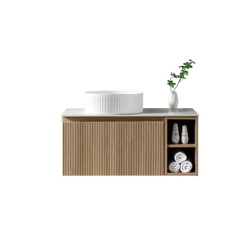 Tailored Flauto Wall Hung Vanity Unit With Left Storage & Stone Top