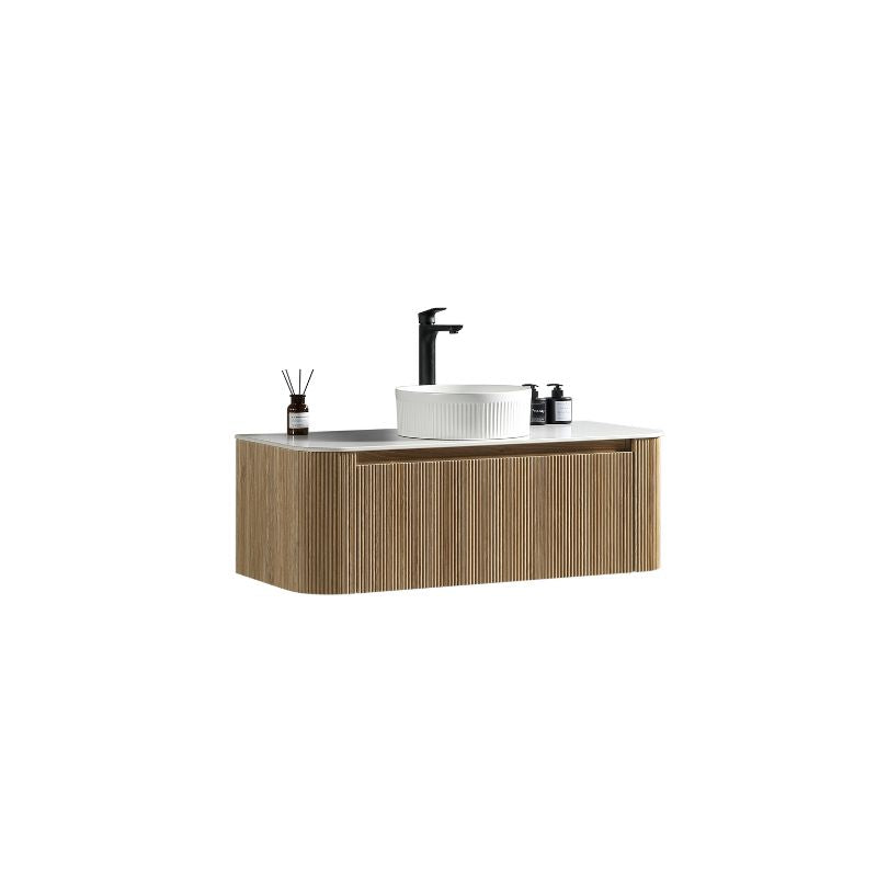 Tailored Flauto Wall Hung Curved Corner Vanity Unit with Stone Top