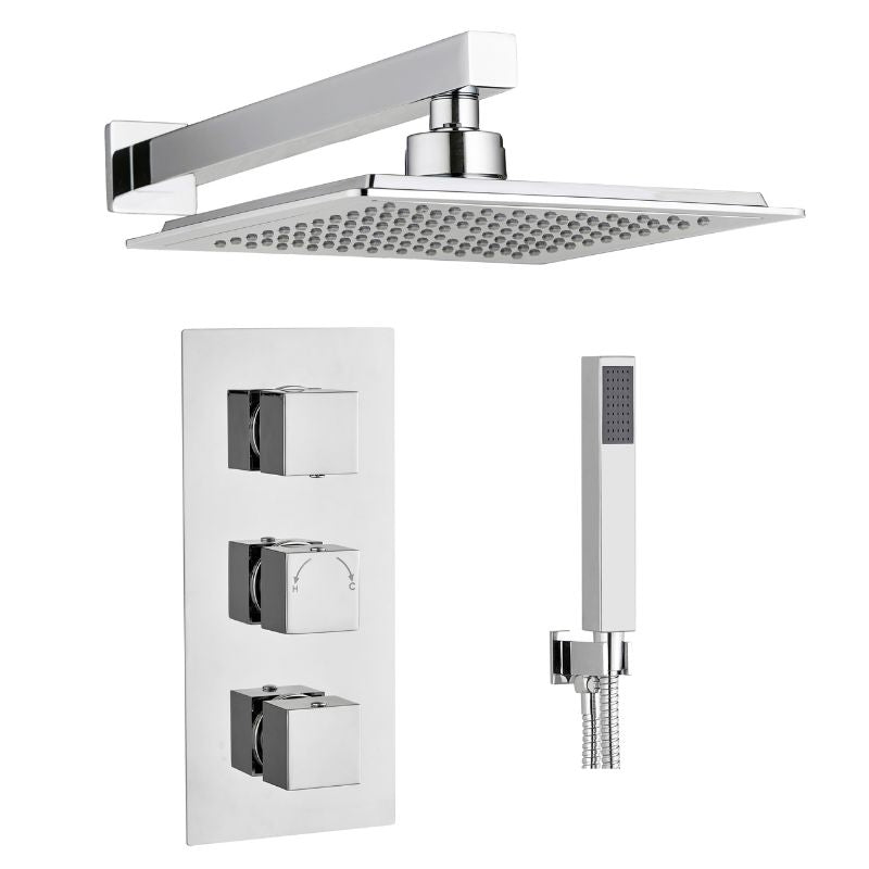 TB Square Concealed Thermostatic 3 Handle 2 Way Shower Kit (Wall) - (0012)