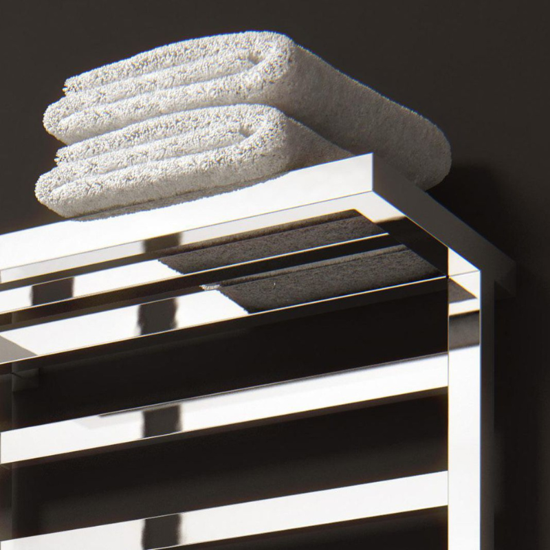 Reina Elvina Chrome Heated Towel Rail with Shelf