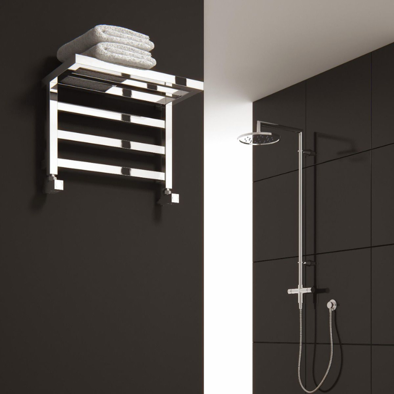 Reina Elvina Chrome Heated Towel Rail with Shelf