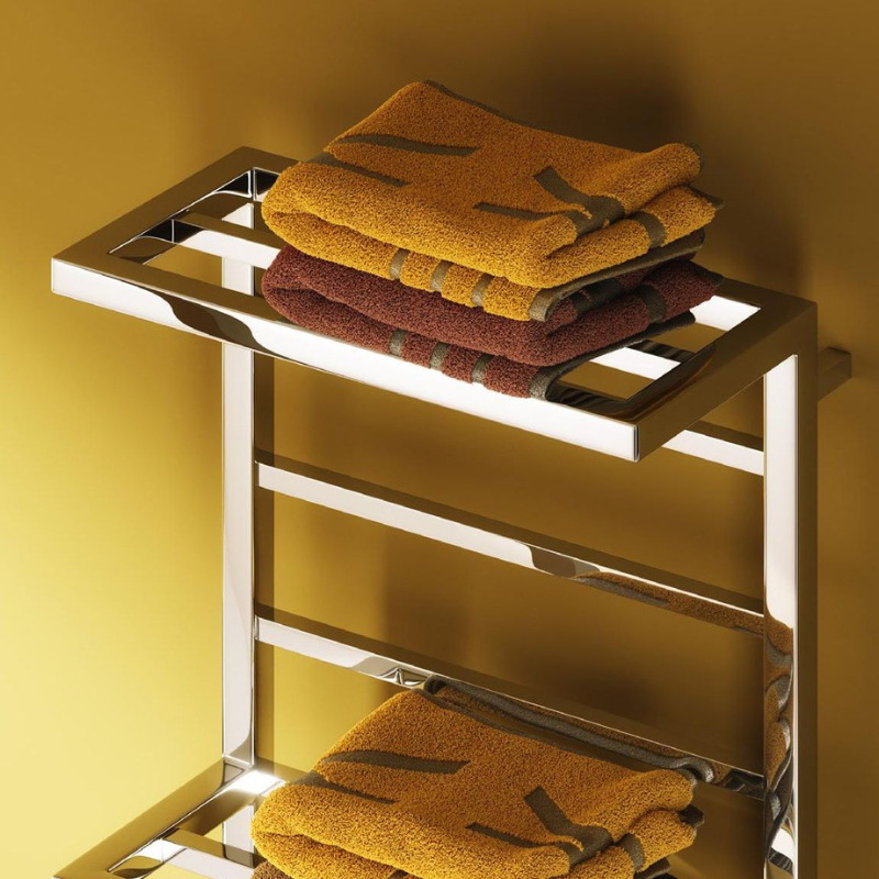 Reina Elvina 2 Chrome Heated Towel Rail with Double Shelves Rails