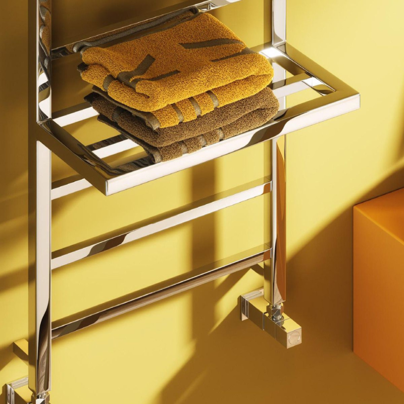 Reina Elvina 2 Chrome Heated Towel Rail with Double Shelves Rails