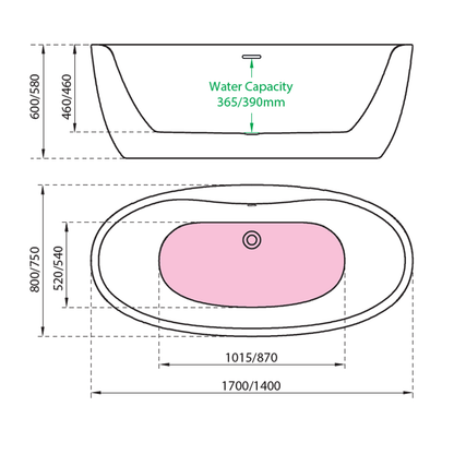 Charlotte Edwards Callisto Contemporary Double Ended Freestanding Bath Technical Drawings