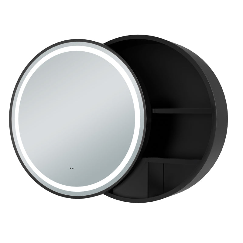 TB Monty Round Single Door LED Mirror Cabinet Two Fixed Internal Shelves