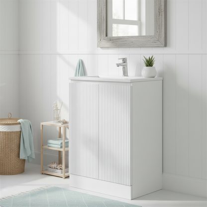 TB Plumb Essentials 600mm Fluted Double Door Floor Standing Vanity & Ceramic Basin (4376)