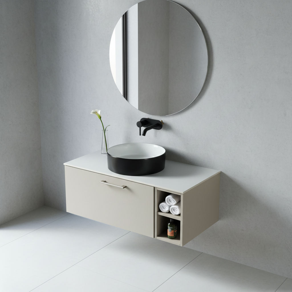 TB Piatta 800mm Wall Hung Vanity Side Storage & Sintered Countertop