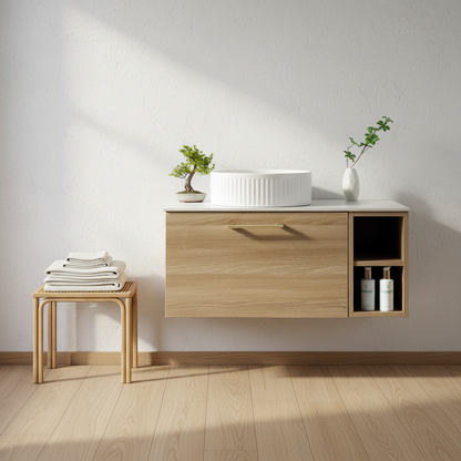 TB Piatta 800mm Wall Hung Vanity Side Storage & Sintered Countertop