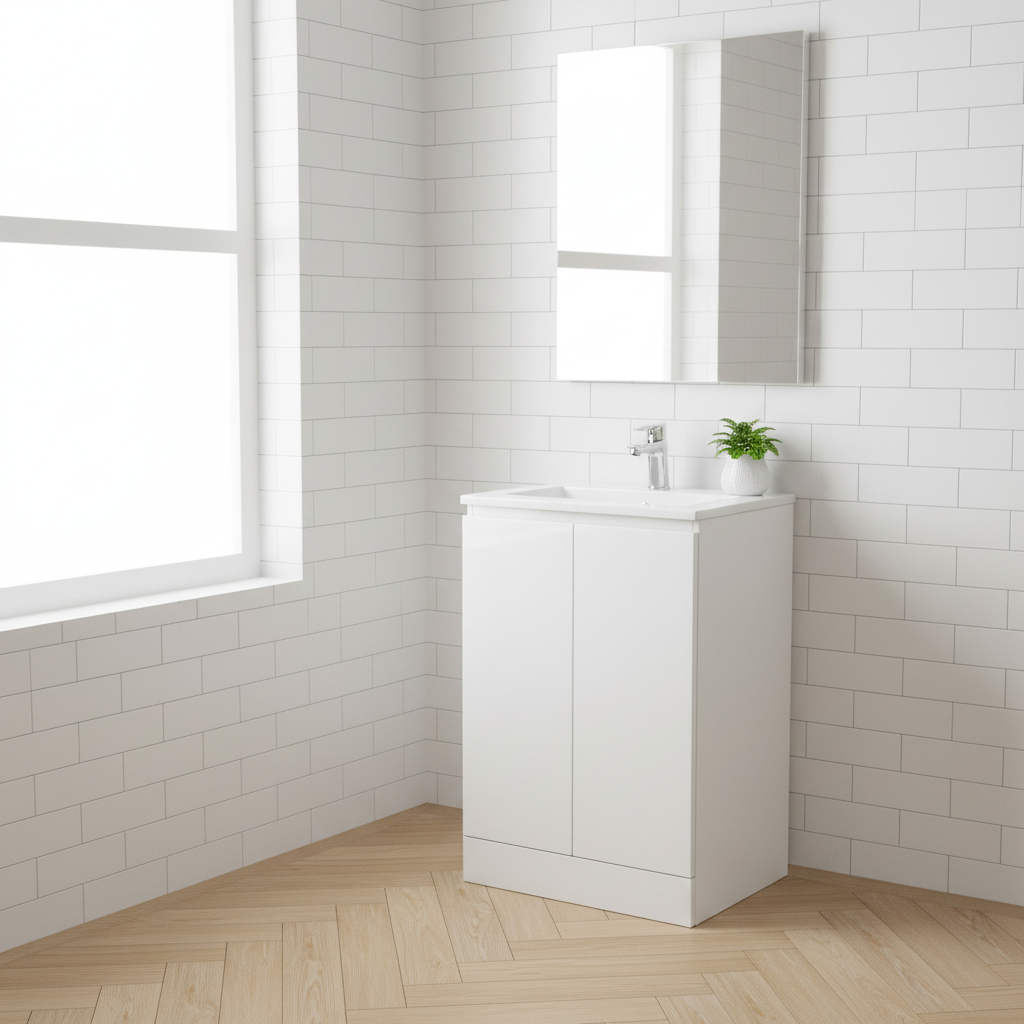 TB Plumb Essentials 600mm Double Door Floor Standing Vanity & Ceramic Basin