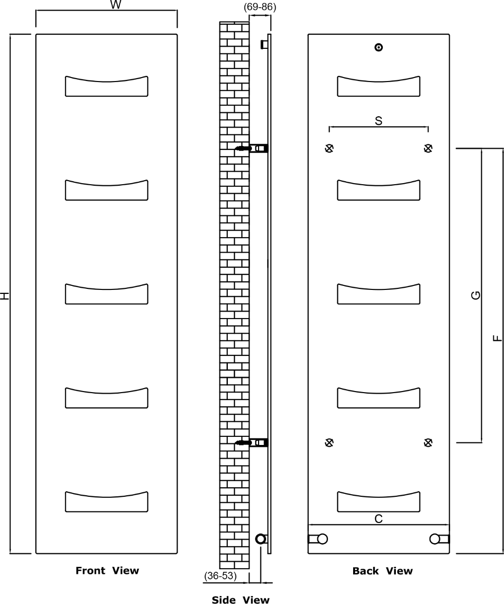 Reina Ancora Mild Steel Vertical Radiator Technical Drawing