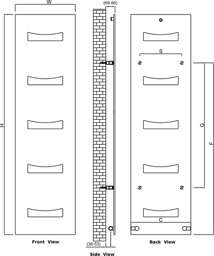Reina Ancora Mild Steel Vertical Radiator Technical Drawing