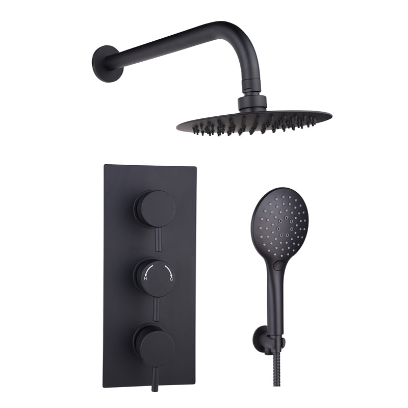 TB Black Concealed Thermostatic 3 Handle 2 Way Shower Kit