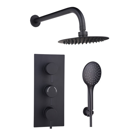 TB Black Concealed Thermostatic 3 Handle 2 Way Shower Kit
