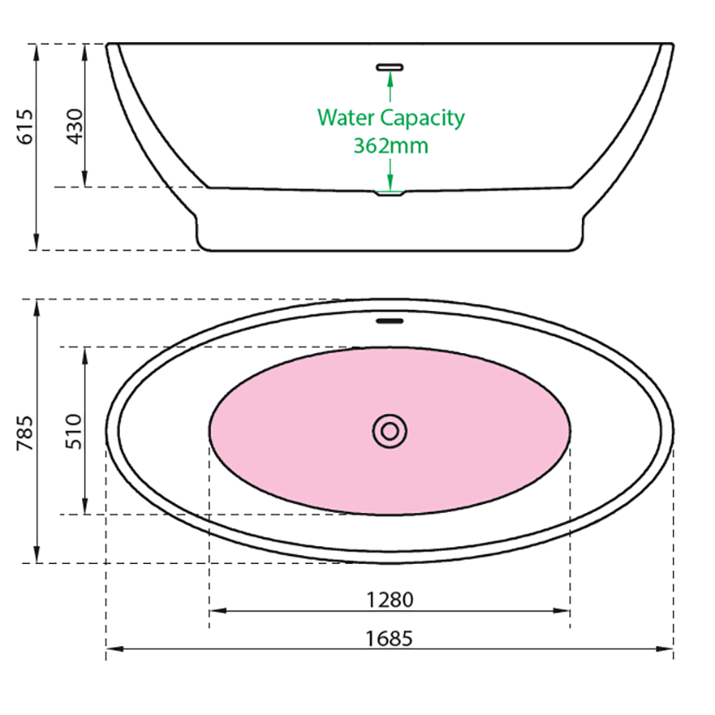 Charlotte Edwards Shard Freestanding Bath Contemporary Double Ended In White Technical Drawing