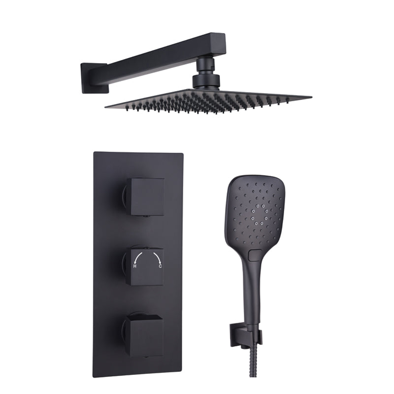 TB Black Concealed Thermostatic 3 Handle 2 Way Shower Kit