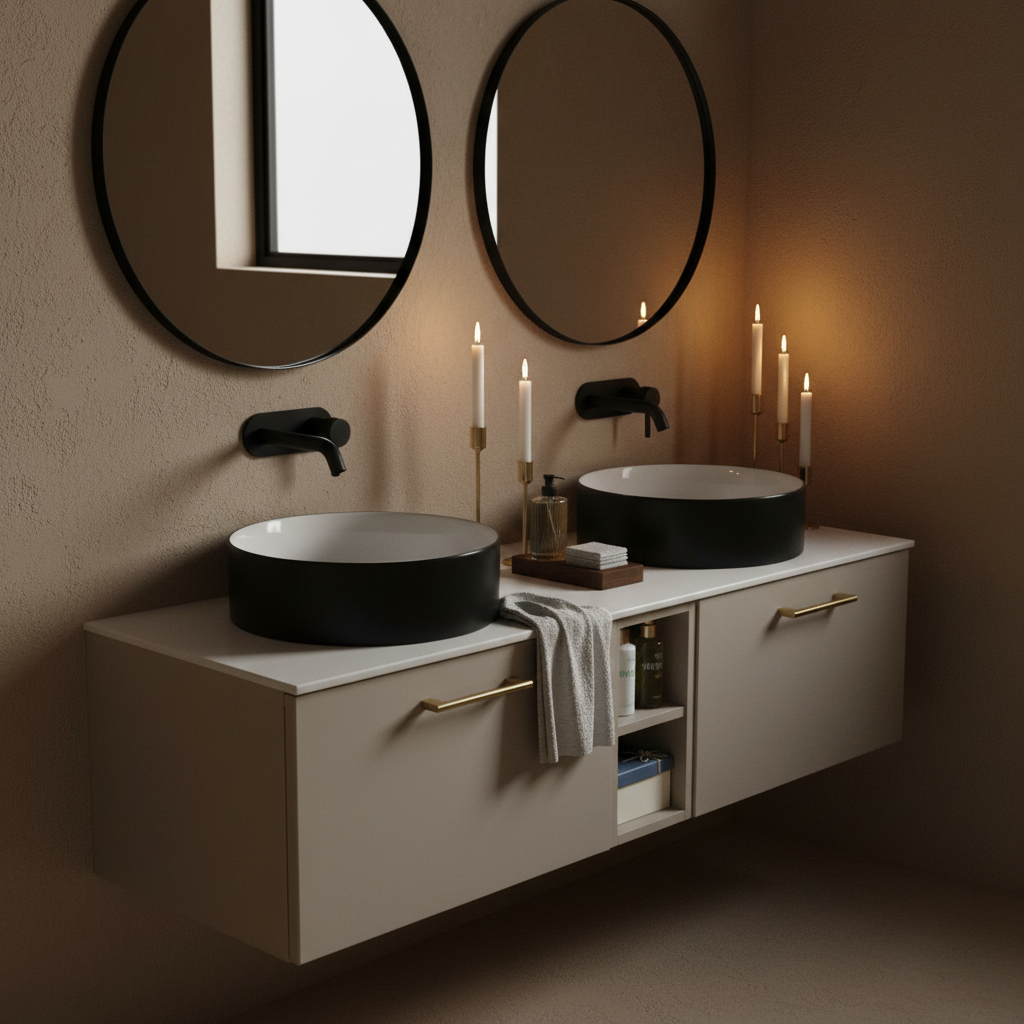 TB Piatta 1400mm Wall Hung Double Vanity w. Side Storage (4429)
