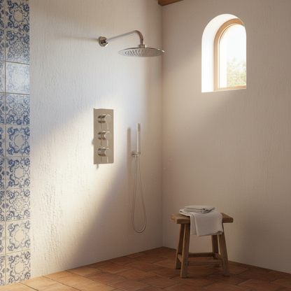 TB Round  Concealed Thermostatic 3 Handle 2 Way Shower Kit (Wall) - (0013)