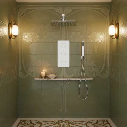TB Square Concealed Thermostatic 3 Handle 2 Way Shower Kit (Wall) - (0012)