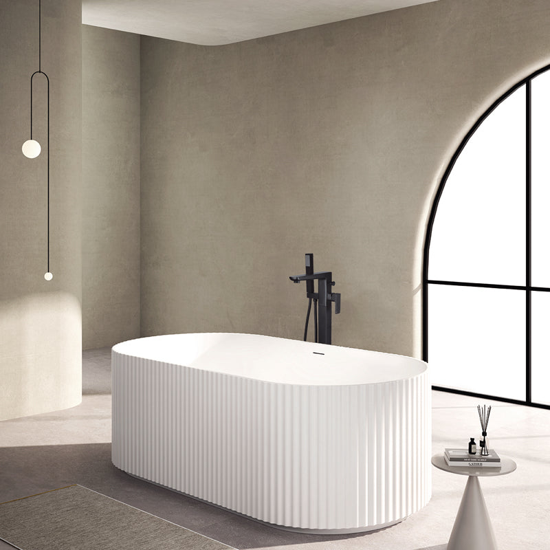 TB Flauto Matte White Freestanding Fluted Bath Included  White Waste